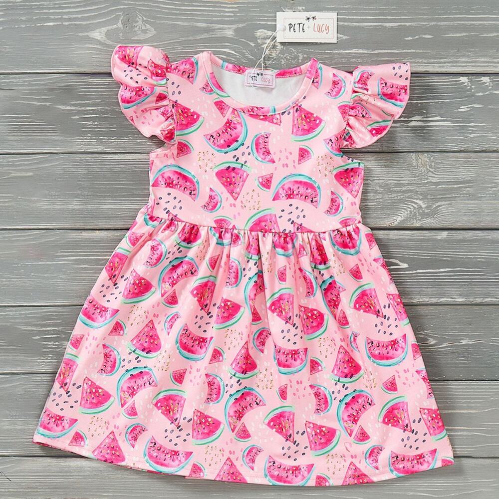 PETE + LUCY Watermelon Splash Pink Ruffle Girls Boutique Dress NEW 3T